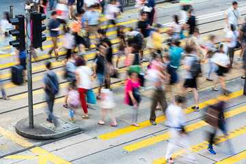 Busy pedestrian crossing at Hong Kong