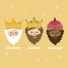 The three Kings of Orient, wise men, 3 magi icons vector set