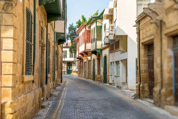 Asim efendi street, narrow historic street in central Nicosia - obrazy, fototapety, plakaty