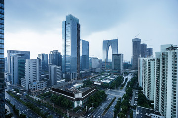 skyscrapers and mansions of a modern city