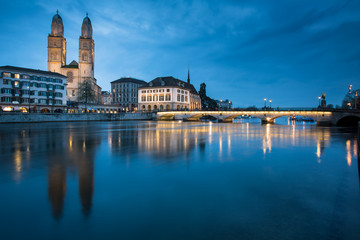 Fototapeta na wymiar Zurich, Switzerland - nightview with Grossmunster church