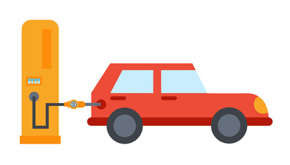 Vector flat car refuelling illustration