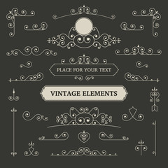 Vintage vector labels and scroll elements
