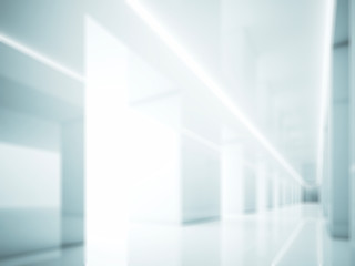 White interior in modern gallery. Lights and blur. 3d render