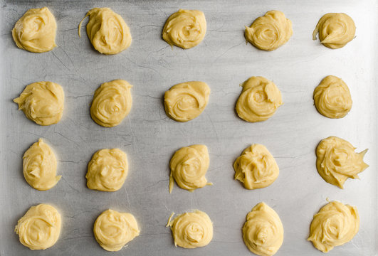 Fresh Cookies On Baking Tray Ready To Baking