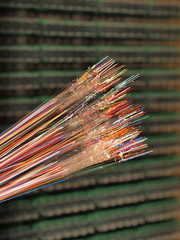 Optical fibers of 12 different colors with stripped color layer scraps, Melbourne 2015