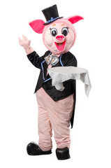 Man dressed as a pig with a tray