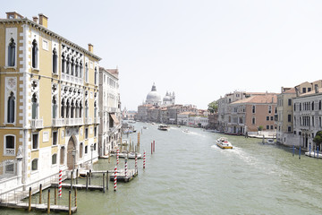 Panoramic view of the Grand Canal and Santa Maria della Salute from the Accademia Bridge (Ponte dell'Accademia), Venice, Italy