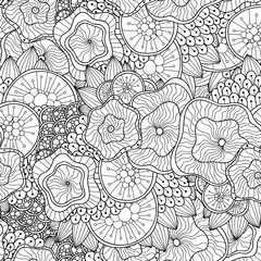 Abstract doodle seamless pattern, Zentangle vector black and white backgound.