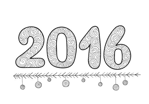 2016 celebration hand drawn zentangle background. Xmas doodle.