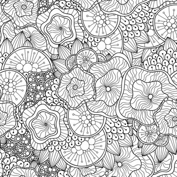 Abstract doodle seamless pattern, Zentangle vector black and white backgound.
