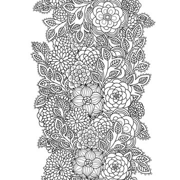 Vector flowers seamless border. Zentangle decorative element.