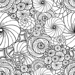Abstract doodle seamless pattern, Zentangle vector black and white backgound.