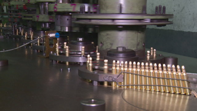 Factory of ammunition, bullets for rifle on production line