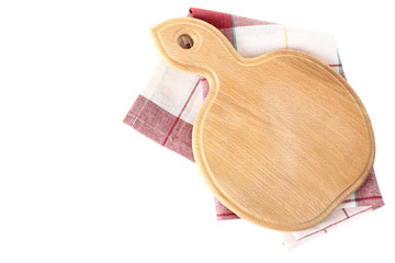 wooden Board for cutting on napkin on white isolated background