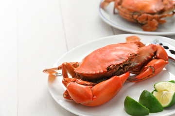 steamed mud crab, male and female