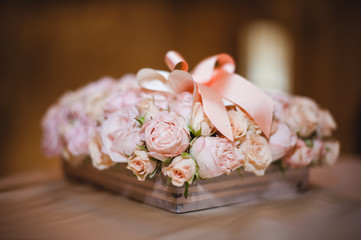 Pink roses bouquet with bow