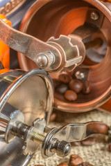 Manual coffee grinders in close up
