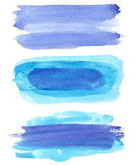 Set of blue watercolor brush strokes