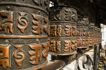 Prayer wheels in Swayambhunath, Nepal.