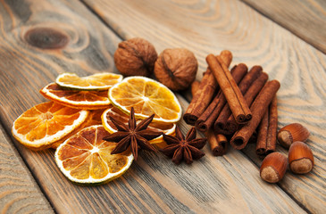 Fototapeta premium Spices and dried oranges