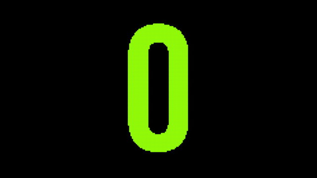 Green pixel numerical countdown on black background