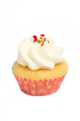 Cupcake with sprinkles isolated on white background.