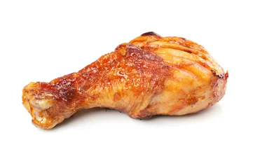 Stof per meter Roasted chicken drumstick isolated on white background © colos