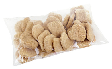 Pack with ready-to-cook meat nuggets isolated on white backgroun