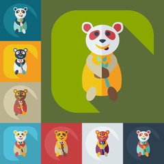 Flat modern design with shadow icons panda eating