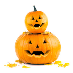 Happy Halloween Kürbis mit Herbst Blätter gruselig Horror isoliert