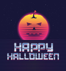 Halloween card in the style of the eighties.Vector illustration.