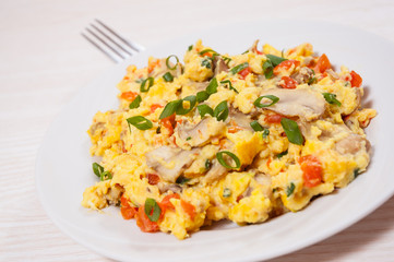 scrambled eggs with mushrooms and vegetables