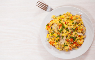 scrambled eggs with mushrooms and vegetables