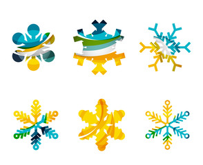 Set of abstract colorful snowflake logo icons, winter concepts