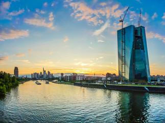 Frankfurt am Main skyline at dusk, Germany