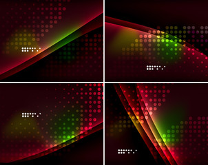 Set of abstract backgrounds with copyspace. Glowing color neon
