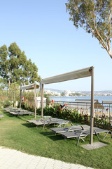 Beach with deckchairs