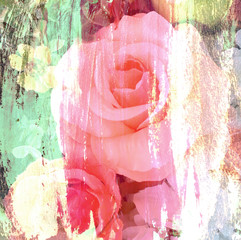 Vintage rose painted with brush stroke on wall background © aimy27feb