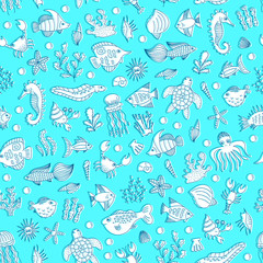 seamless pattern with underwater animals