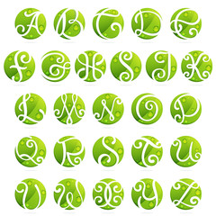 Ecology english alphabet letters with leaves set.