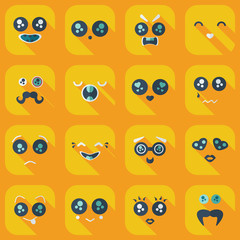 Flat concept, set modern design with shadow smiley
