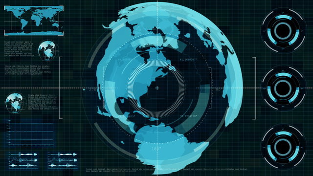 Futuristic secret agent Technology Interface Computer scanning earth