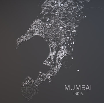 Cartina di Mumbai, vista satellitare, sezione 3d, India
