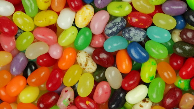 Closeup flyover of multi-colored jelly beans