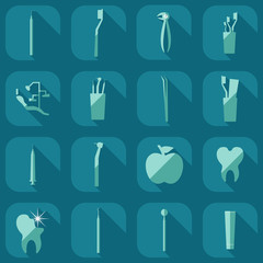 Flat concept, set modern design with shadow dentist tools