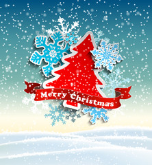 christmas theme, abstract tree and snowflakes, illustration