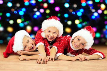 Fototapeta na wymiar Christmas Happy funny children