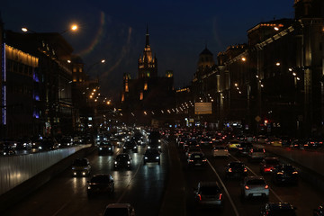Naklejka na ściany i meble Night city background, blur background Road