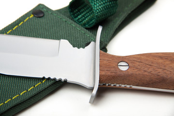 hunting knife with wooden handle, isolated